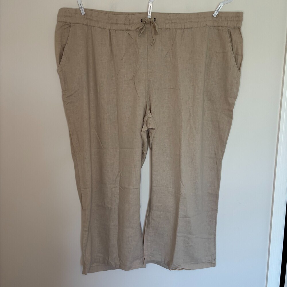 Denim & Co. Naturals NEW Linen Blend Wide-Leg Pants Womens 5X Petite Tan